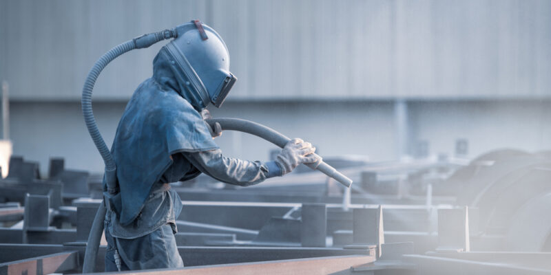 Sand,Blasting,Process,,Industial,Worker,Using,Sand,Blasting,Process,Preparation